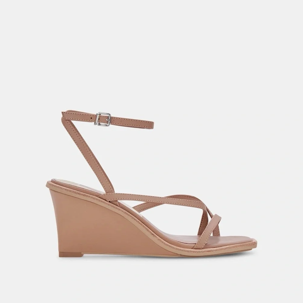 Dolce Vita Gemini Ankle Strap Wedge Sandal In Cafe Leather Size 9 NWOB
